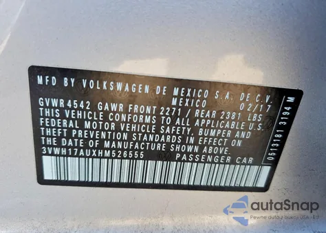 2017 Volkswagen Golf Alltrack S z USA, uszkodzony, nr VIN 3VWH17AUXHM526555